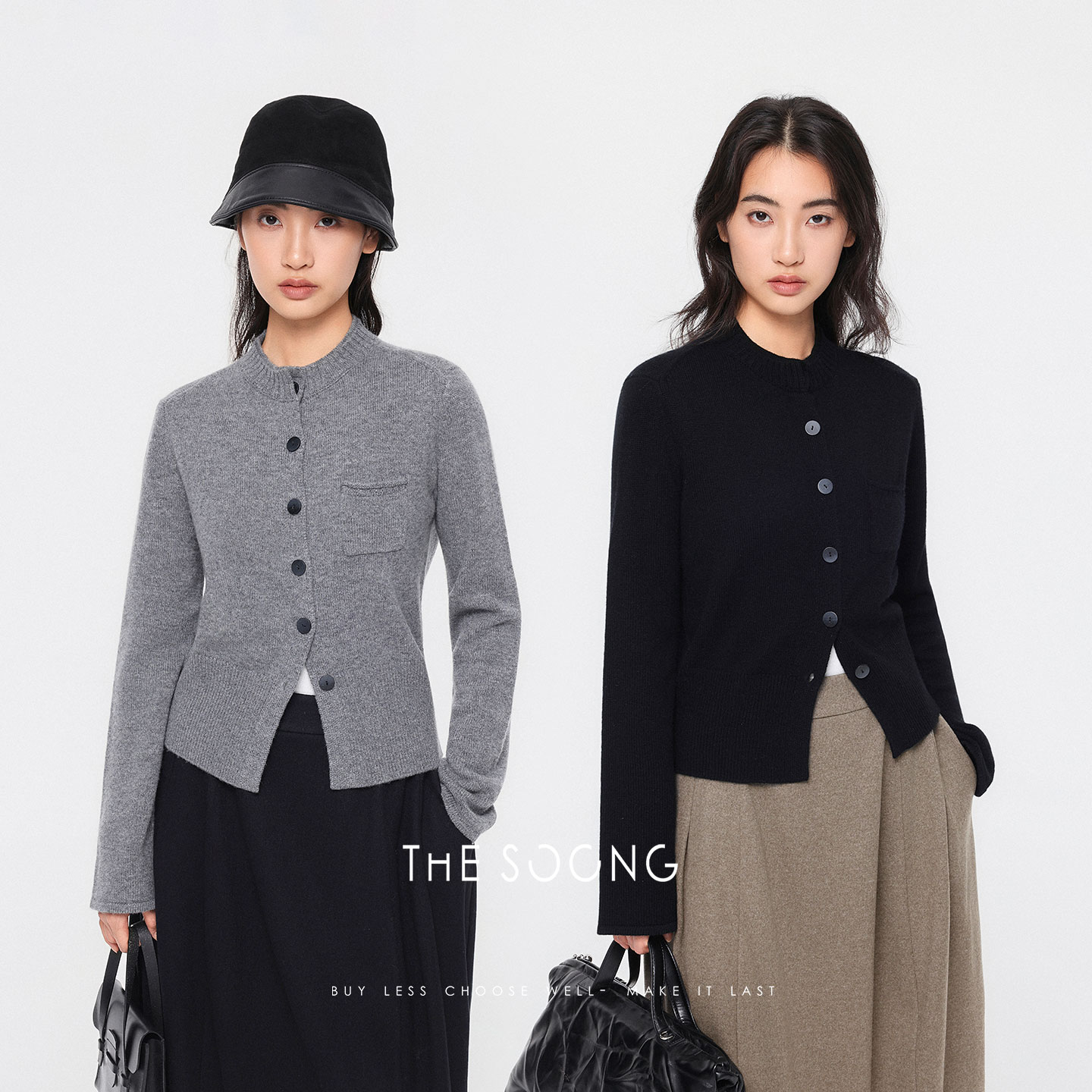 THESOONG/轻暖御寒 山羊绒羊毛精织肤感双层螺纹领针织毛衣女7407