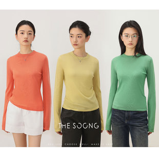 THESOONG 3390 万能搭100%绵羊毛膨松柔软T恤肌理感圆领纯色打底衫