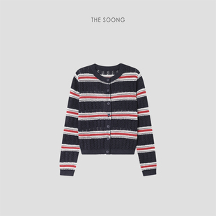 THESOONG 上衣HBMY6530 撞色圆领针织开衫