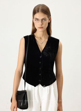 THESOONG/涟漪流光风 桑蚕丝马甲女丝绒西装叠穿坎肩高级感秋7533