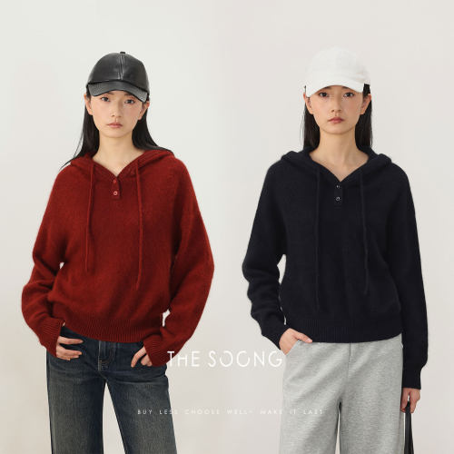 羊毛混纺连帽针织衫女春季宽松