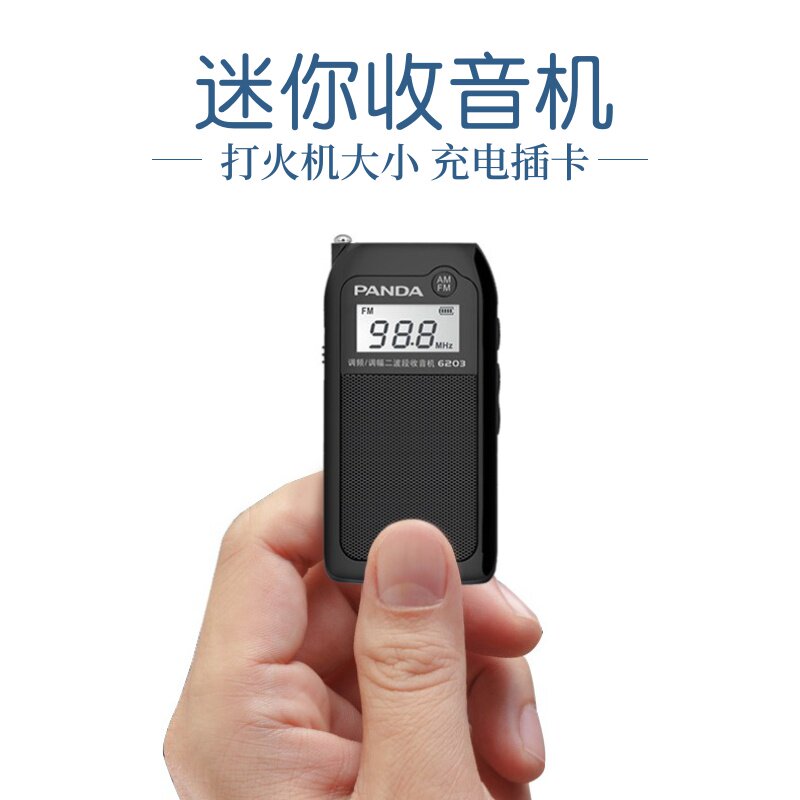 PANDA/熊猫 6203小型迷你收音机可充电插卡播放便携式多波段