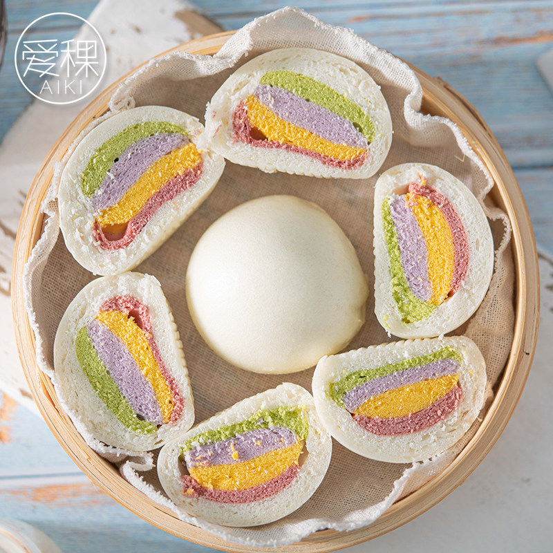 爱稞aiki 彩虹馒头蔬菜儿童早餐食品卡通包子纯手工宝宝速冻果蔬