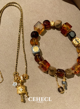 高级感流光琥珀多宝手串小众手链