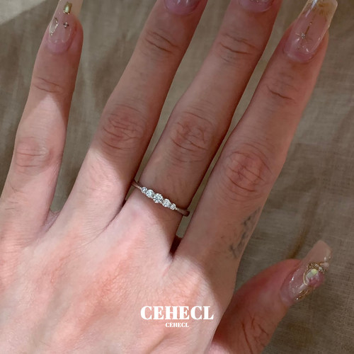 s925纯银素圈戒指女小排钻食指戒