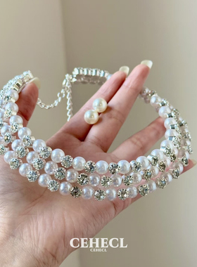 法式优雅多层叠戴珍珠项链名媛风