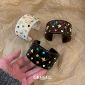 赛赫琳彩钻宽版 C形开口手镯女高级感夸张镶钻贝壳海星手环手饰潮