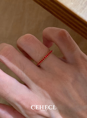 s925银不掉色极细红宝石小戒指女