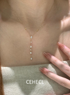 悬浮闪钻极细y字项链气质锁骨链