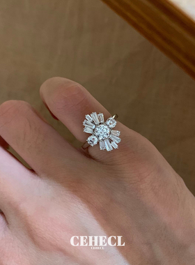赛赫琳银色烟花闪钻锆石戒指尾戒