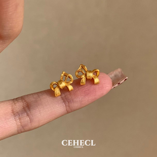 s925纯银新款蝴蝶结小马耳钉镀金马儿耳环马上有钱本命年马年耳饰