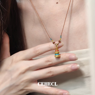 赛赫琳沙金许愿塔编绳项链女藏地玛尼石堆高级感独特毛衣链好寓意