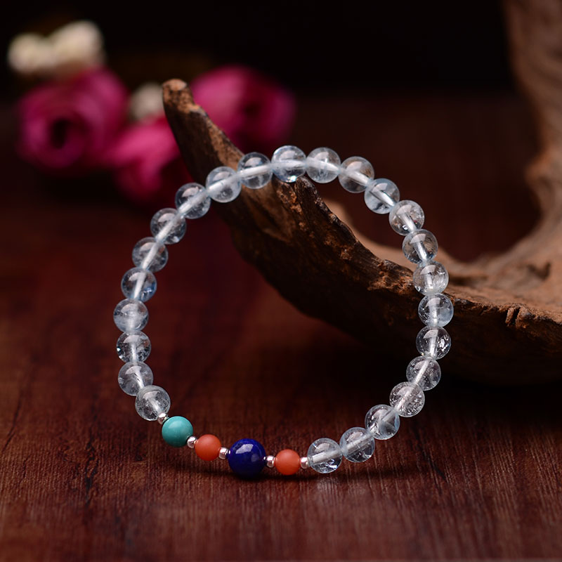 南红通透单圈手串天然海蓝宝