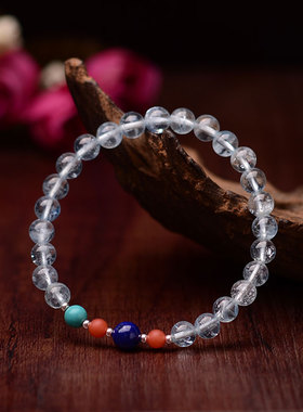 南红通透单圈手串天然海蓝宝