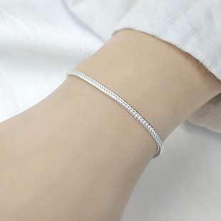 99纯银蛇骨情侣手链女士足银手串饰品小众男士可穿珠素链脚链高级