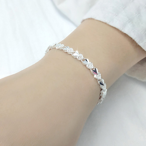 999纯银手链女生爱心形新款小众