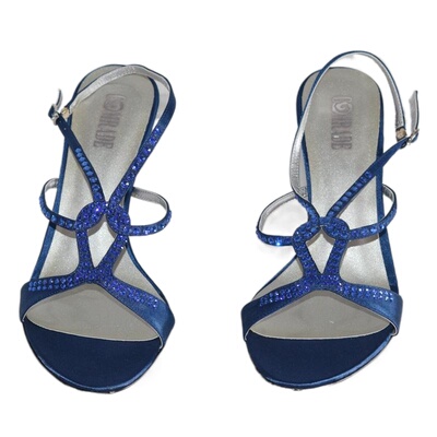 其他细跟水钻PU露趾蓝色沙丁布