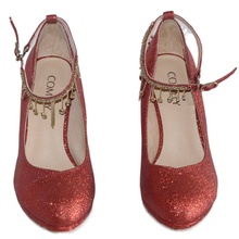 喜庆红色闪亮格利特时尚春秋女鞋水钻链子一字扣高跟单鞋455260