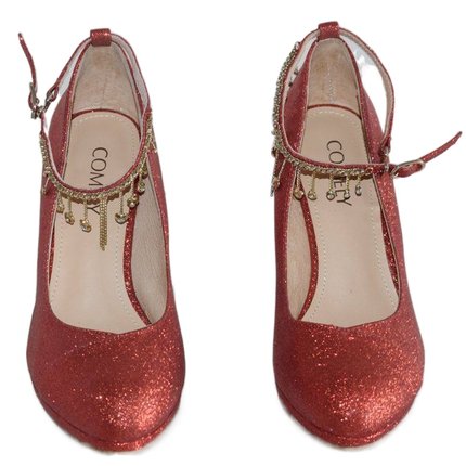 喜庆红色闪亮格利特时尚春秋女鞋水钻链子一字扣高跟单鞋455260