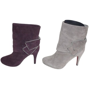 1755307 里外全皮短筒靴子清仓甩卖 春秋高跟磨砂套筒时装 女短靴