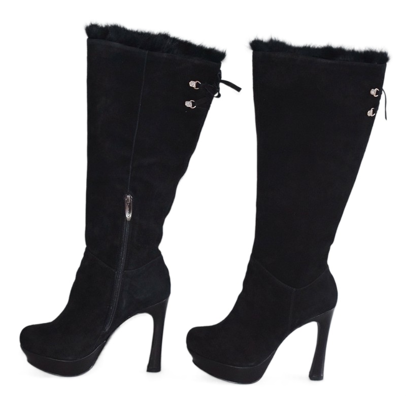 时尚高筒靴子羊猄皮真皮