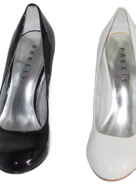 高跟头层牛漆皮女单鞋圆头浅口鞋跟镶钻春秋真皮鞋撤柜甩卖2C9706