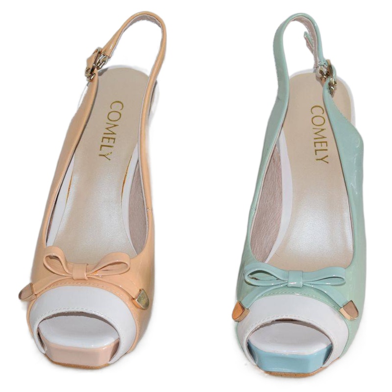 断码特卖头层牛漆皮鱼嘴拼色凉鞋