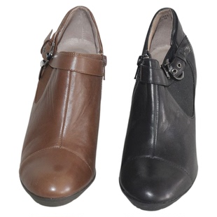 清仓甩卖棕色油蜡头层牛皮短踝靴高跟圆头里外全真皮女鞋1659302