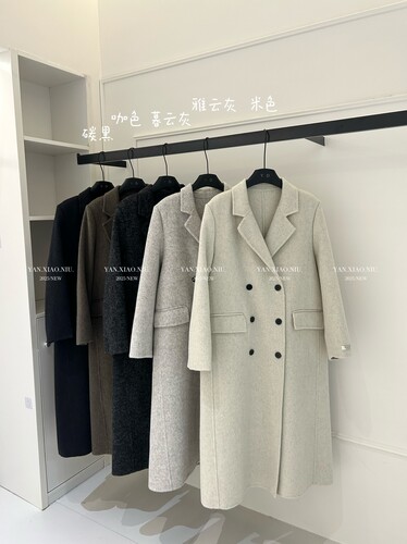 8826-22韩版百搭气质显瘦西装领双排扣双面羊毛休闲长款毛呢外套