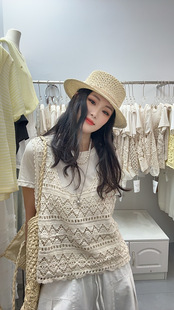 T恤两件套春夏新款 宽松洋气设计感上衣 短袖 127钩花镂空蕾丝马甲