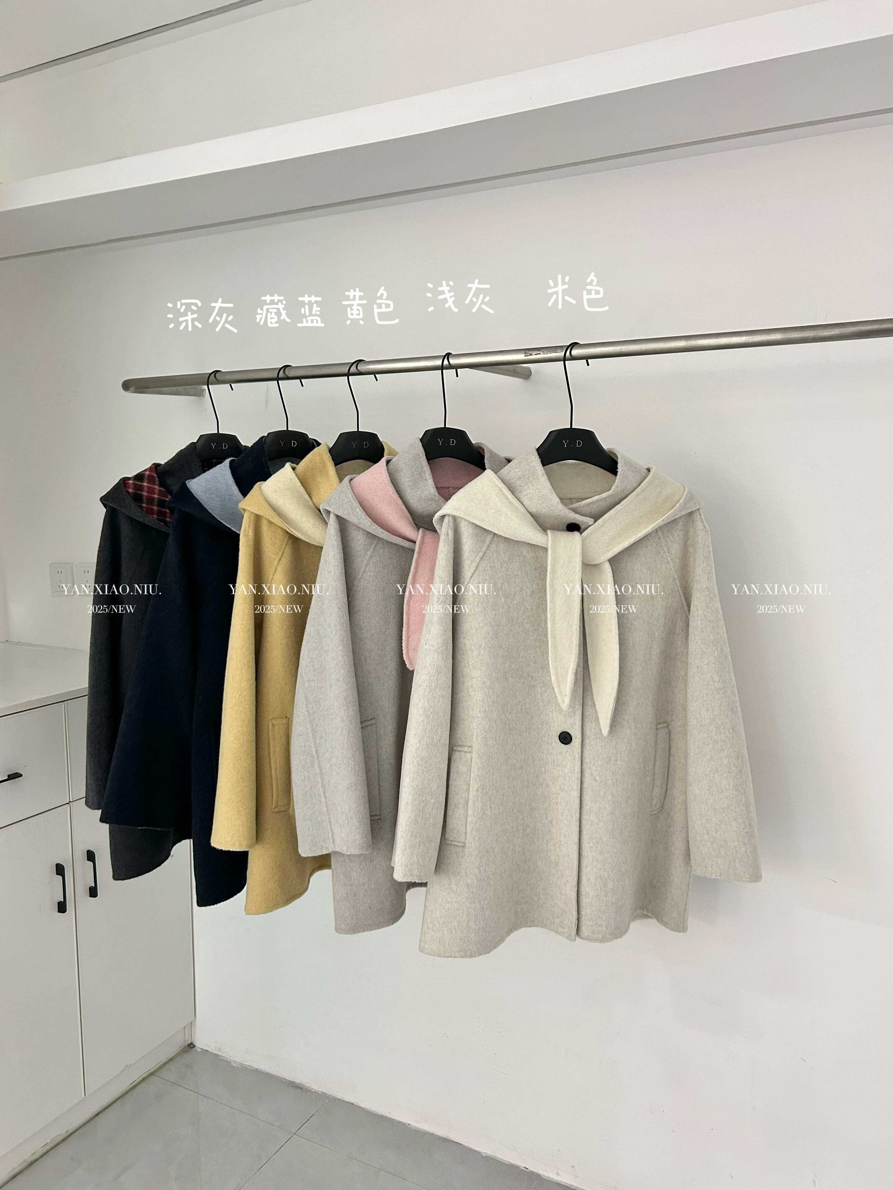 58035-56冬季韩版气质百搭可拆卸帽子双面羊毛大衣中长款毛呢外套