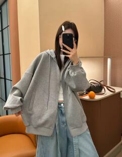 26012春季新款韩版时尚气质休闲宽松大版显瘦连帽拉链卫衣外套女