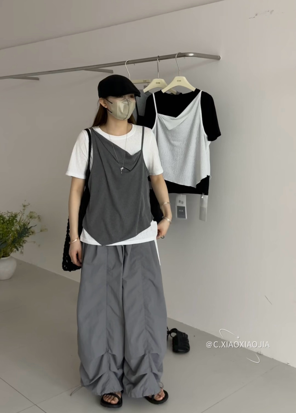 5720夏季新款韩版气质百搭简约宽松显瘦吊带衫短袖T恤两件套上衣