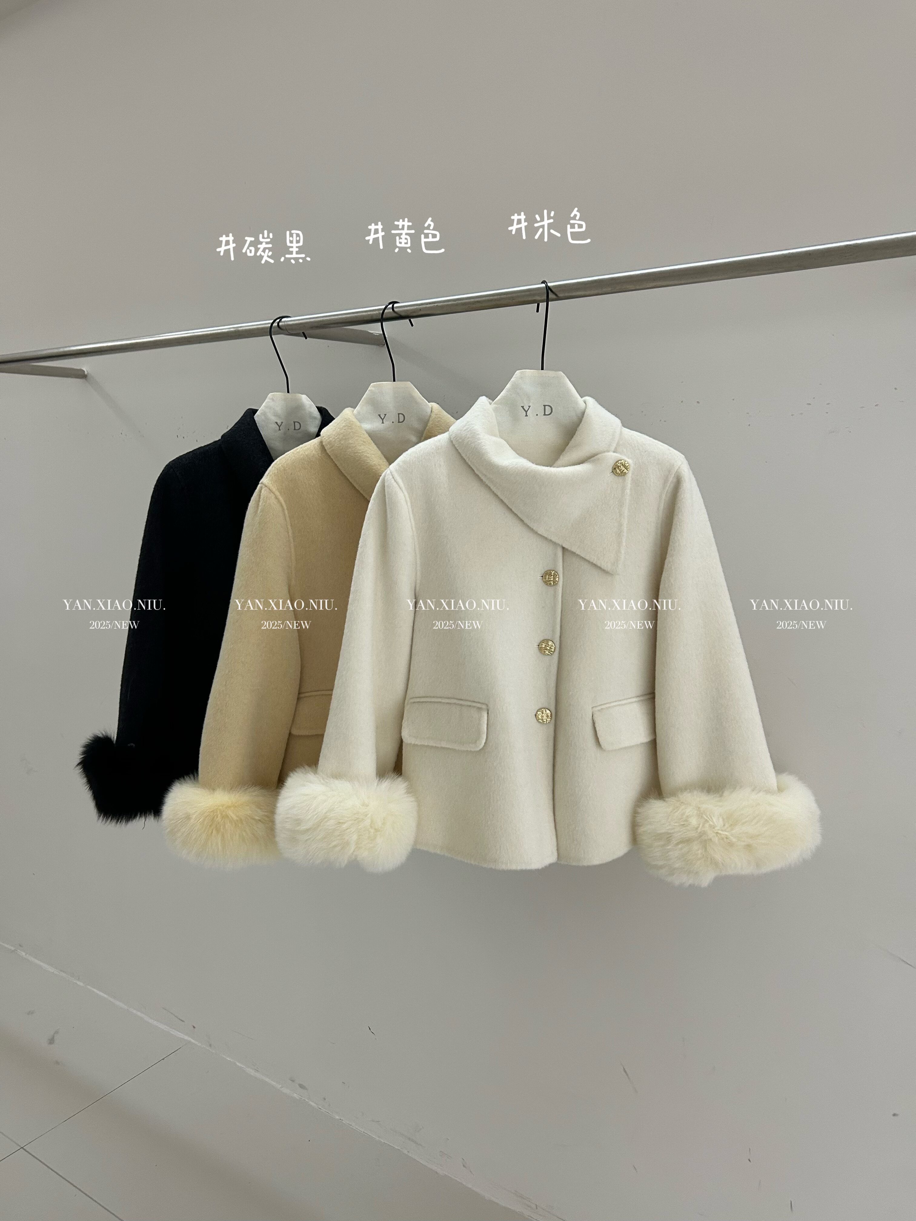 8832-47冬季韩版气质百搭设计款真袖毛双面羊毛大衣显瘦毛呢外套