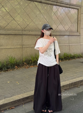 7195夏季新款韩版休闲气质宽松显瘦百搭斜肩设计字母短袖T恤上衣