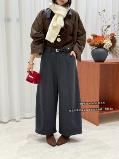 30067冬季新款韩版百搭高腰显瘦加绒加厚半松紧呢子九分裤休闲裤