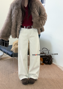 休闲牛仔裤 9910冬季 阔腿裤 气质百搭显瘦加绒加厚红腰带窄版 女 韩版