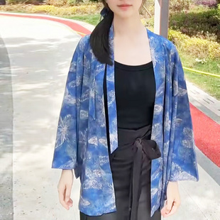 袁落落/女装 梦幻蝴蝶日系复古改良和风长款宽松外套开衫振袖羽织