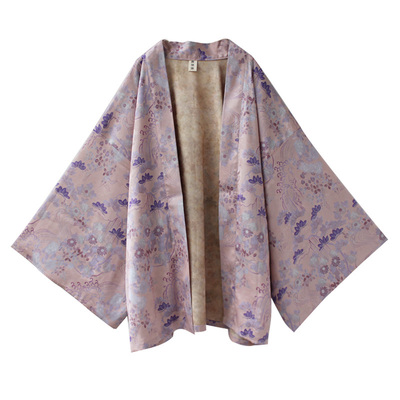 袁落落/女装 日系印花复古改良和风中长款外套开衫小振袖羽织日常
