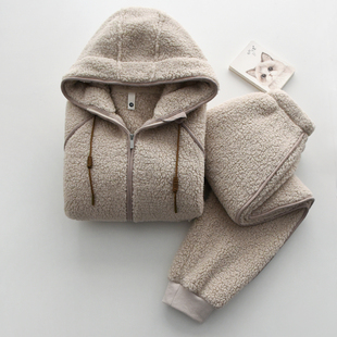 2025新拉链可外穿连帽睡衣男女冬季 羊羔绒加厚保暖情侣家居服套装