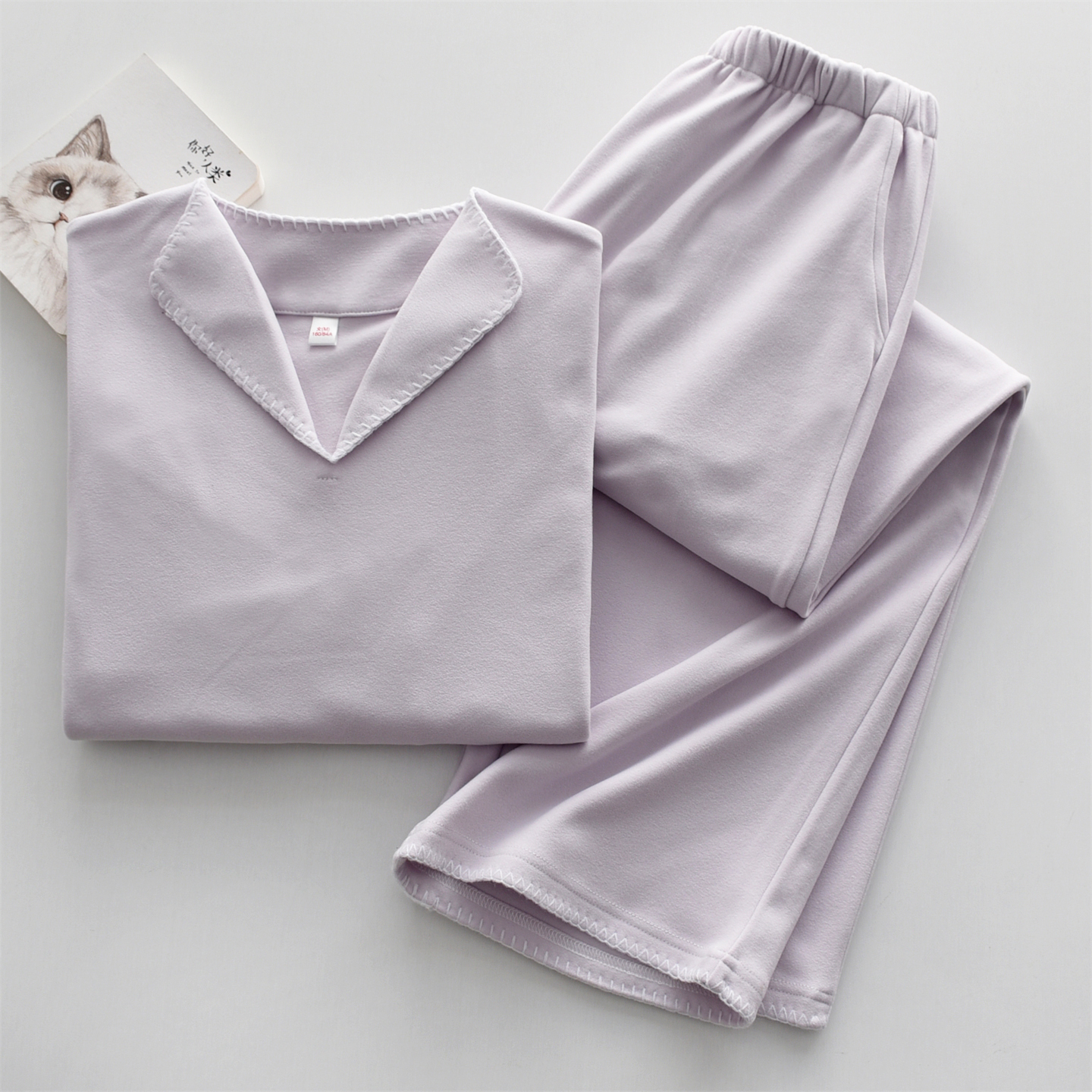 情侣双面德绒V领包边保暖家居服