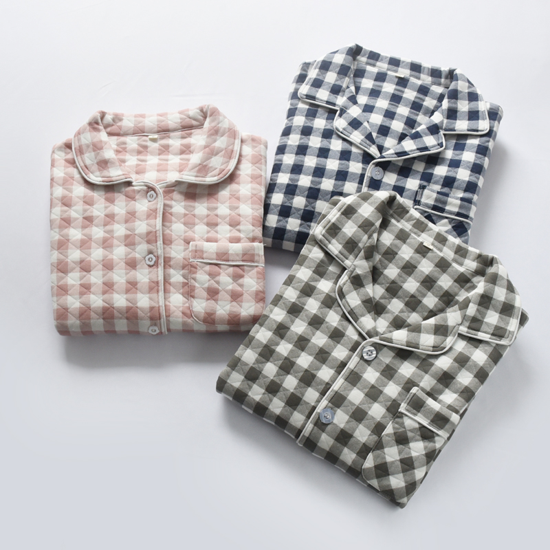 情侣纯棉空气层夹棉秋冬季家居服