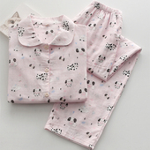 春夏季 家居服套装 纯棉纱布薄款 长裤 长袖 卡通奶萌小狗可爱睡衣女款