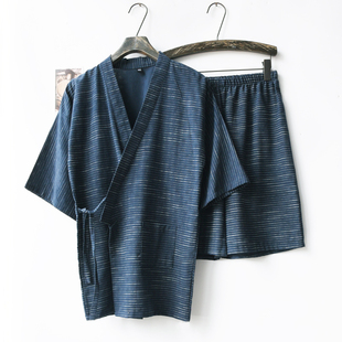 和服睡衣男士 短袖 日式 纯棉棉布提花宽松薄款 短裤 汗蒸家居服套装