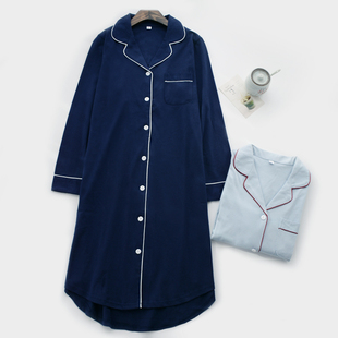 女士家居服睡衣可外穿大码 长袖 睡袍 开衫 针织棉睡裙简约纯棉春秋季