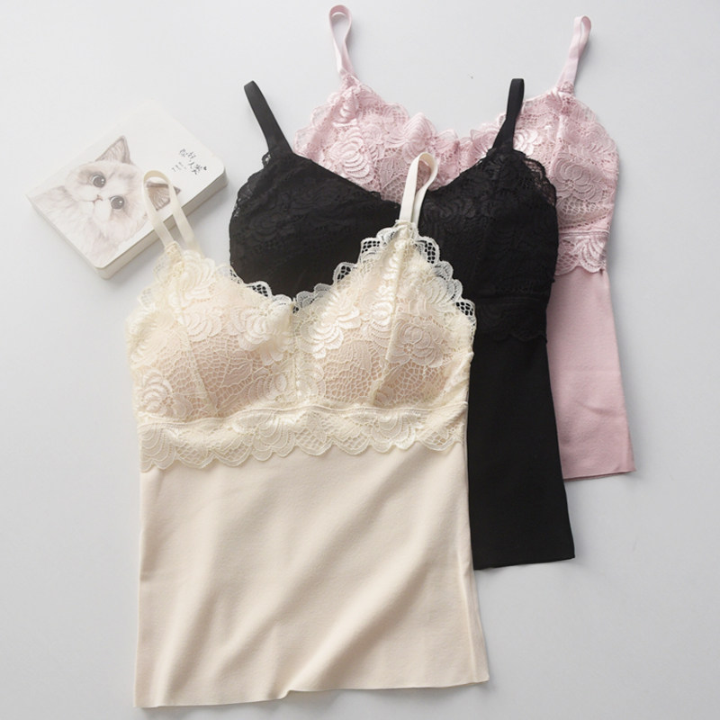 2024性感蕾丝花边吊带女士秋冬季德绒双面保暖加绒无痕带胸垫背心,女士内衣/男士内衣/家居服,保暖背心,淘宝优惠券,粉丝福利购,淘宝优惠卷