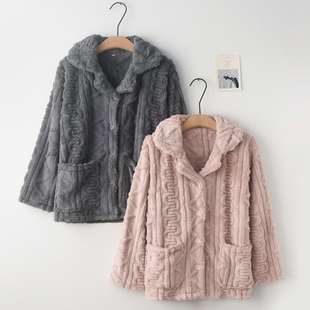 上衣情侣家居服 法兰绒加厚保暖加绒长裤 麻花睡衣上装 男女秋冬季