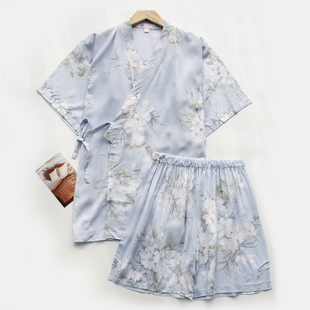 家居服套装 珠家美绪日式 短裤 和服睡衣女夏季 小清新印花 人造棉短袖