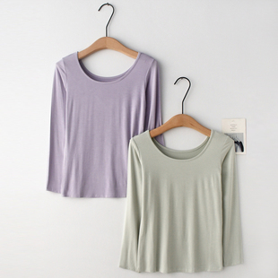内搭上衣 纯色U领莫代尔打底衫 女春夏莫代尔薄款 圆领T恤修身 长袖