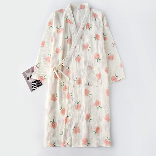 纯棉女双层纱布日式和服睡袍浴袍